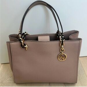 Michael Kors Sofia Nude Pink Saffiano Leather Tote with Gold/Tortoise accents